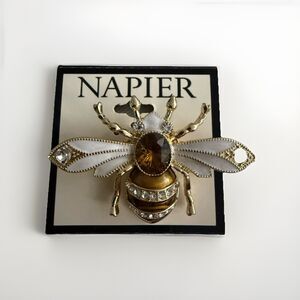 NAPIER Bumble Bee Brooch Pin Crystal Enamel Gold Tone Summer Bumble Bee New